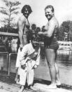 Behind the scenes with Newt Perry (above, right) with Johnny Weissmuller and a young Johnny Sheffield during the filming of ?Tarzan Finds a Son? in 1939 ? and (below) setting up for an underwater picnic for a Grantland Rice short film in the ?40s.
