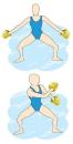 These two poses show the starting and ending positions for the upper extremity movement pattern of PNF D1 using water bells.