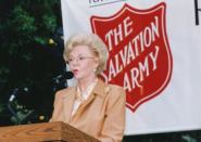 Joan Kroc unveils the nation's first Salvation Army Ray and Joan Kroc Corps Community Center in San Diego in 2002.