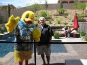 Duckie and Joseph Vasallo hanging out by a pool.