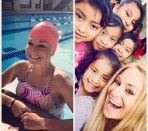 Left: Georgia Van Cuylenburg pauses to speak with supporters. Right: Georgia Van Cuylenburg poses with some of the children Arts Bridging the Gap serves.