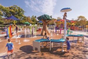 Splash pads such as this one in Margarita Park in Temecula, Calif. attract hundreds of bathers a day, many of them children. Though equipped with automated chemical feeders, they still require routine inspection by a maintenance pro.