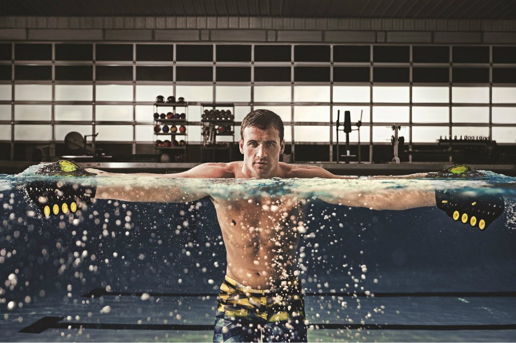 Rippling Effect: Speedo FIT's marketing campaign features striking imagery such as Olympian Ryan Lochte seen here using Clutch Paddles, one of several products in the brand's line of water workout gear.