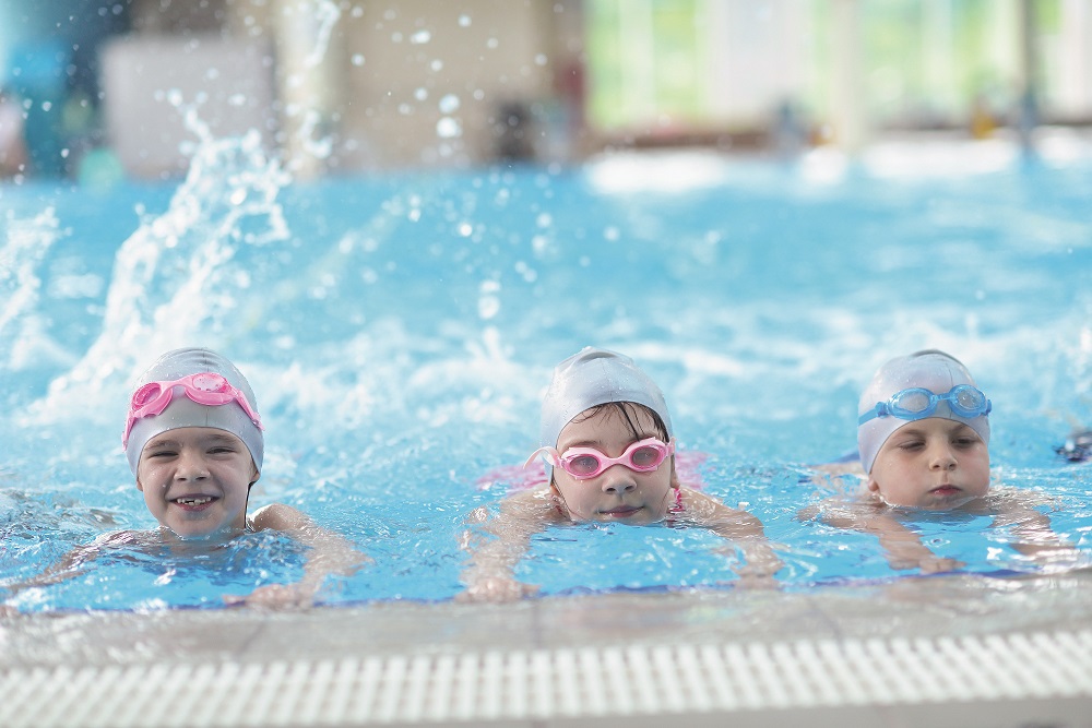 children group  at swimming pool