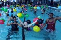Participants of World Aquathon Day in 2014 at a South African facility.