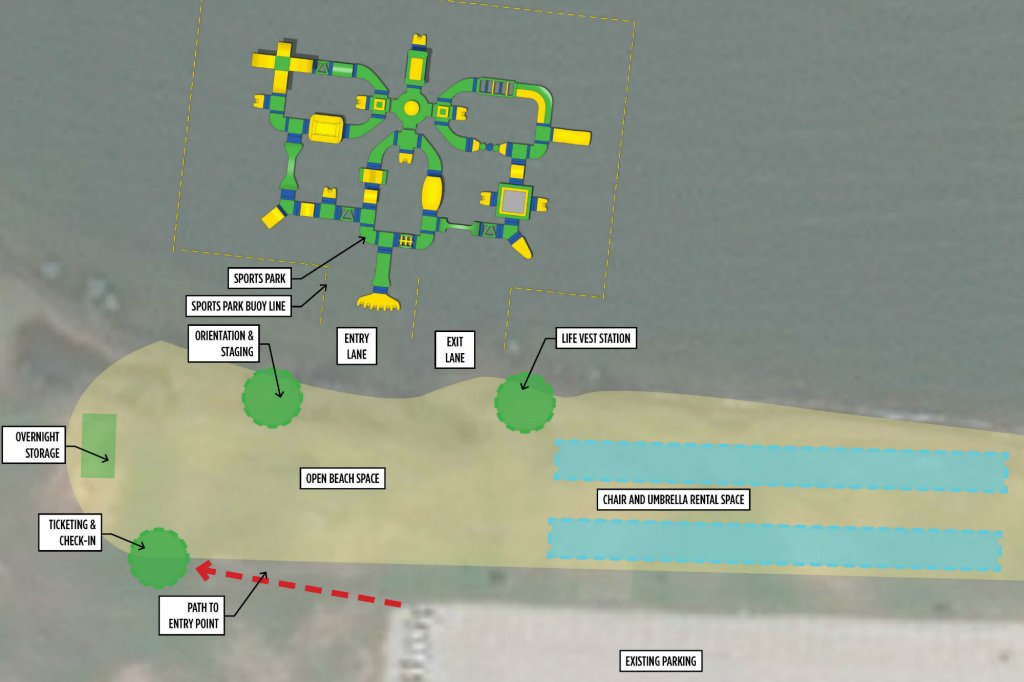 Commercial Recreation Specialists' conceptual rendering of Meadowmere, a first-of-its-kind water-based family entertainment center.