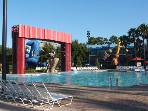 Disney's All-Star Movies Resort, Walt Disney World One of two pools on the property, the Fantasia pool features Mickey Mouse from The Sorcerer's Apprentice segment of the film "Fantasia."