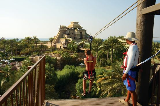 A zip-line attraction was one of the new features that the designers of Tower of Poseidon added to the park expansion.