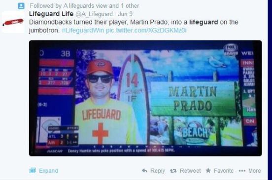 When the 
@Dbacks turned its infielder #14 Martin Prado into a lifeguard it was probably meant to be funny, but we think it's an honor to be transformed into something as respectable as as an individual who sacrifices his or her self to save others on a daily basis! We're betting 
@A_Lifeguard agrees. #AISwimSocial