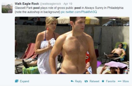 @walkeaglerock was excited to share the news that Glassel Park Pool in Los Angeles would be featured in an upcoming episode of 
@alwayssunny. Unfortunately, however, the facility supposedly plays the role of a "gross public pool," which doesn't help to alter the public's perception of community facilities. Hopefully the 
real Glassel Park Pool has a more positive reputation. #AISwimSocial