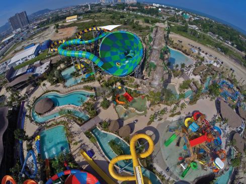 Next to Abyss stands another first — Vana Nava Falls, Asia’s tallest man-made mountain waterfall at approximately 101 feet high. A cave leads through it to Coconut Beach.