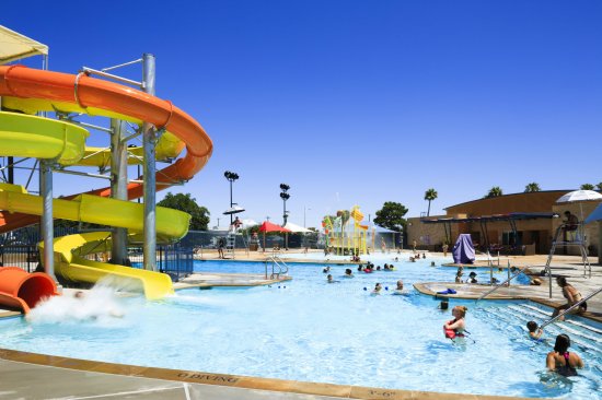 Aesthetic tie-in: Colors for the facility were chosen to create a vibrant feel while connecting with the natural surroundings. The splash pool features a constant 3-1/2-foot depth and is home to two tube slides sloping down from a single tower.