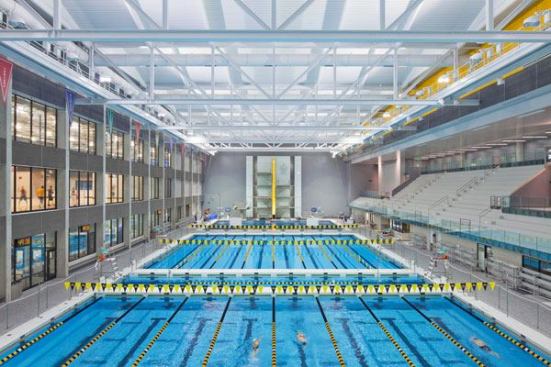 Opened in August 2010, the University of Iowa’s Campus Recreation and Wellness Center has already become a sought after competition venue. There’s abundant natural light and seating for 1,200 surrounds the 13,000 square foot competition pool, including two bulkheads and large enough to host 25-yard, 25-meter, and 50-meter competitions.
